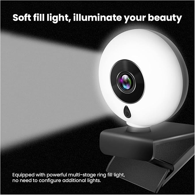 Web Camera Autofocus 1080P Webcam with Ring Light PC Computer Camera Web Camera with Microphone LED Lamp for Streaming Zoom Web Cam for Gaming Video Calling Recording (Color : Type 1)
