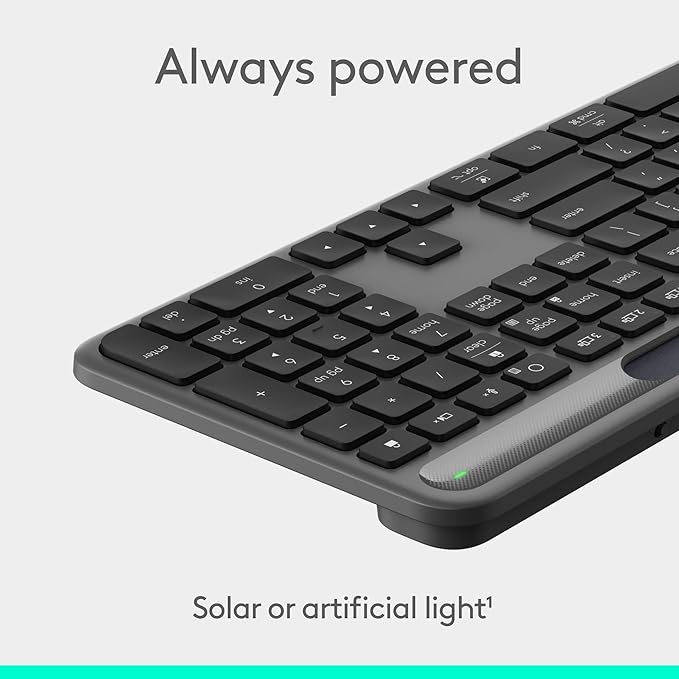 Logitech Signature Slim Solar+ Wireless Bluetooth Keyboard K980 Solar and Artificial Light Powered Up to 10 Years Battery Life Customizable Keys - Graphite