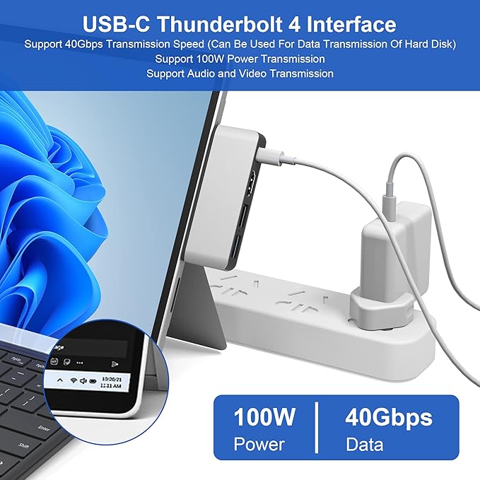 Docking Station for Surface Pro 8 with 4K HDMI USB-C Thunerbolt 4 (Display+Data+PD Charging) USB 3.0 USB 2.0 TF Card Slot Triple Display (Pro 8+HDMI+USB C) USB Hub for Pro8