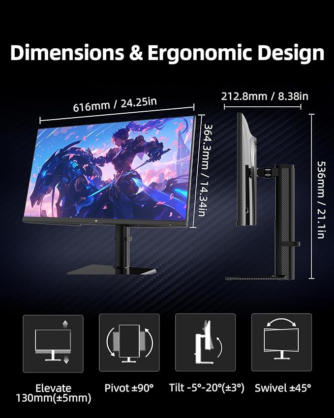 KTC 27 Inch 4K Gaming Monitor - UHD 160Hz Monitor with Fast IPS Panel 1ms MPRT 140%sRGB HDR 400 Adaptive Sync HDMI DisplayPort Height Tilt Pivot Swivel Adjustable Carbon Fiber Backcover U27T6
