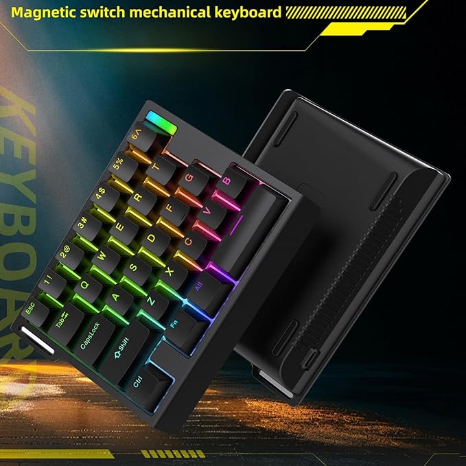 HE30 Rapid Trigger Gaming KeyboardOne-Handed Magnetic Switch Hall Effect RGB HotSwap Custom Mechanical Keyboard Adjustable Actuation8kHz Hyper Polling Rate Mini Macro Gasket Keypad (Black)