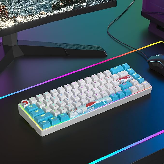 65 Percent Mechanical Gaming Keyboard 65% Portable Keyboard 68 Keys Compact Wired Keyboard RGB Backlit for PC Laptop Gamer(68 Sea/Blue Switch)