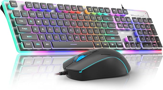 Camiysn Gaming Creamy Keyboard and Mouse Black 104 Keys RGB and 6 Speed RGB Mouse Combo Pudding Keycaps Silent Computer Keyboard for Computer/PC/Laptop/Mac/Windows/Office