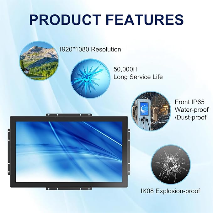 23.8 Inch Multi-Touch Screen Monitor VESA Mount &amp Open Bracket InstallationOpen Frame Touch Monitor1920x1080 Resolution for Vending HMI and Digital Signage 7x24h Work