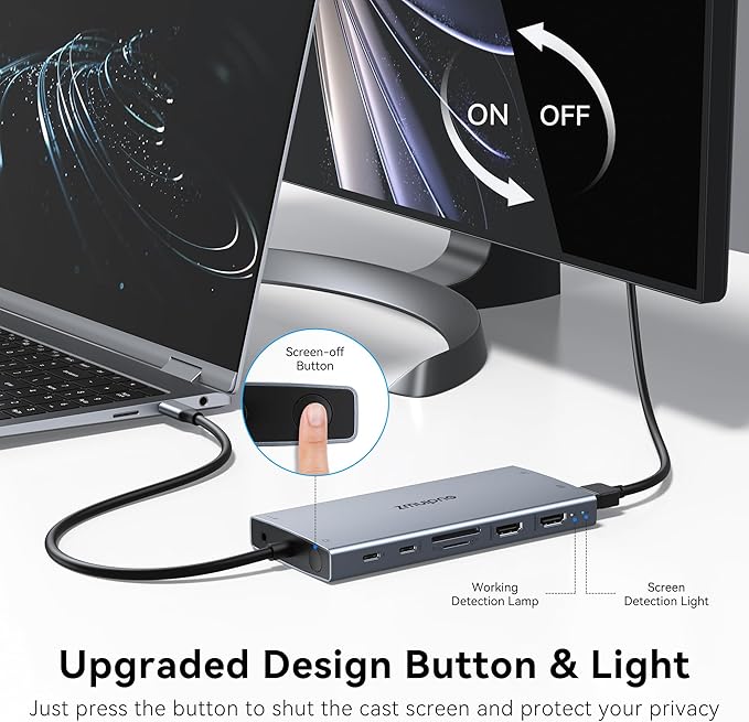 USB C Laptop Docking Station with 2 HDMI 4K@60Hz+DP 8K@30Hz for Dell HP 15 in 1 USB C Hub Triple Display Multiple Adapter Dongle with USB A Port+Button+PD+Ethernet+SD/TF+Audio for Thinkpad Surface