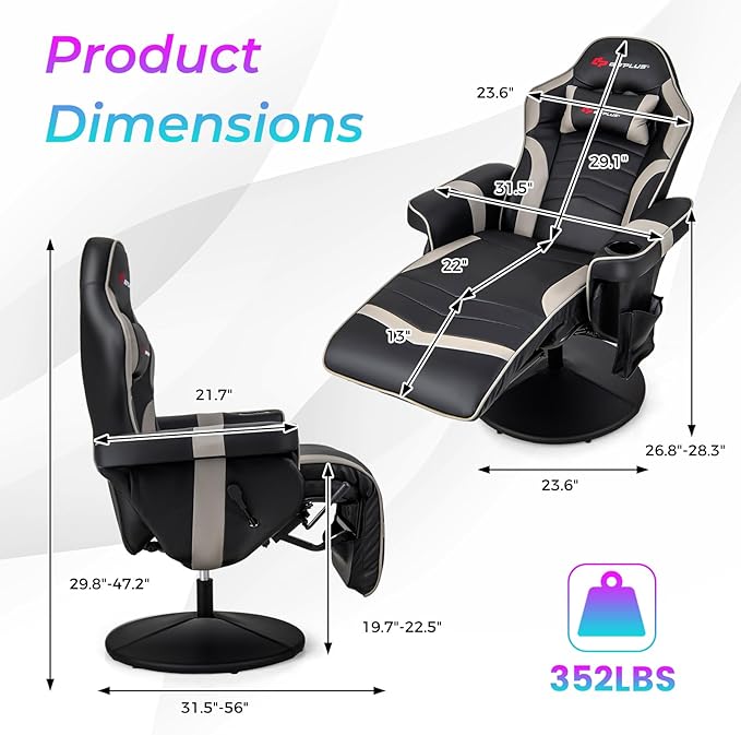 Goplus Gaming Chair Height Adjustable Massage Video Game Chair with Retractable Footrest Cup Holder Headrest Swivel Office Chair Racing Style Swivel Gamer Chair