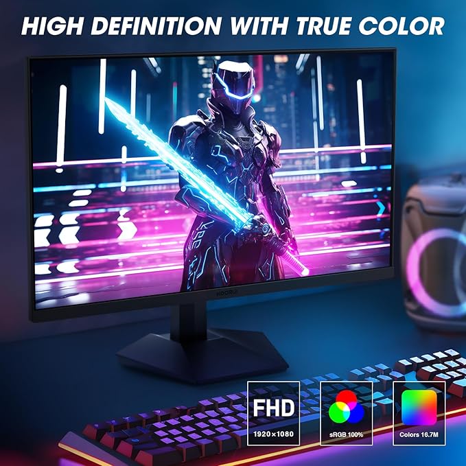 KOORUI 27 Inch Gaming Monitor 240hz 1ms FHD 1920x1080 90% DCI-P3 100% sRGB Color Gamut Adaptive Sync Compatible HDMI DisplayPort Black GN02