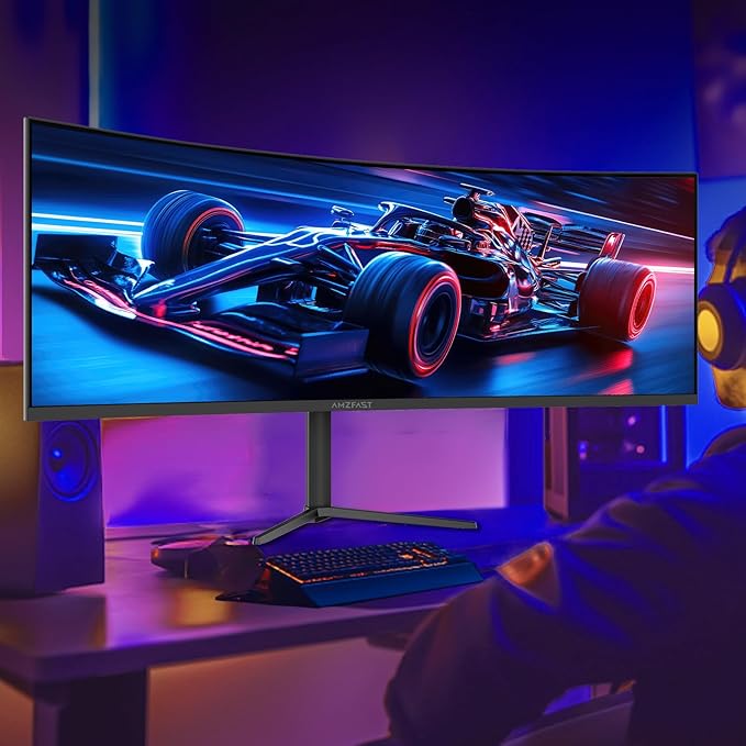 Amzfast 49 Inch Curved Monitor 120Hz DQHD 5120x1440p Ultrawide Gaming Monitor 120% sRGB 1500R 1ms MPRT HDR Adaptive Sync PIP/PBP Height Adjustable HDMI 2.0/DP 1.4 VESA 75x75 AMZG49C7U