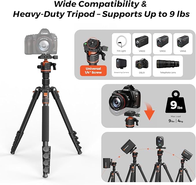 NearStream VM33 Wireless Streaming Camera &amp Adjustable 72 Tripod Bundle 2K Live Streaming Camera with Heavy Duty Stand for YouTube TikTok Zoom Video Recording