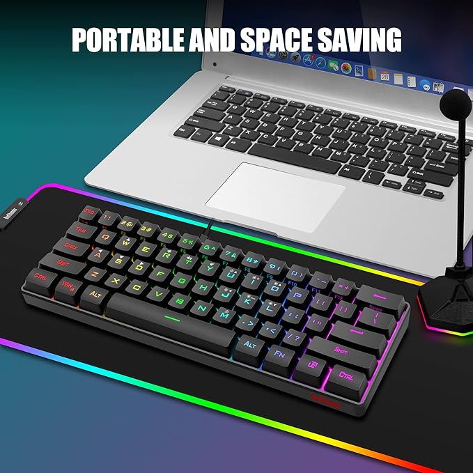 RedThunder 60% Gaming Keyboard and Mouse Combo Ultra-Compact 61 Keys RGB Backlit Mini Keyboard Lightweight 7200 DPI Honeycomb Optical Wired Gaming Set for PC MAC PS5 Xbox Gamer(Black)