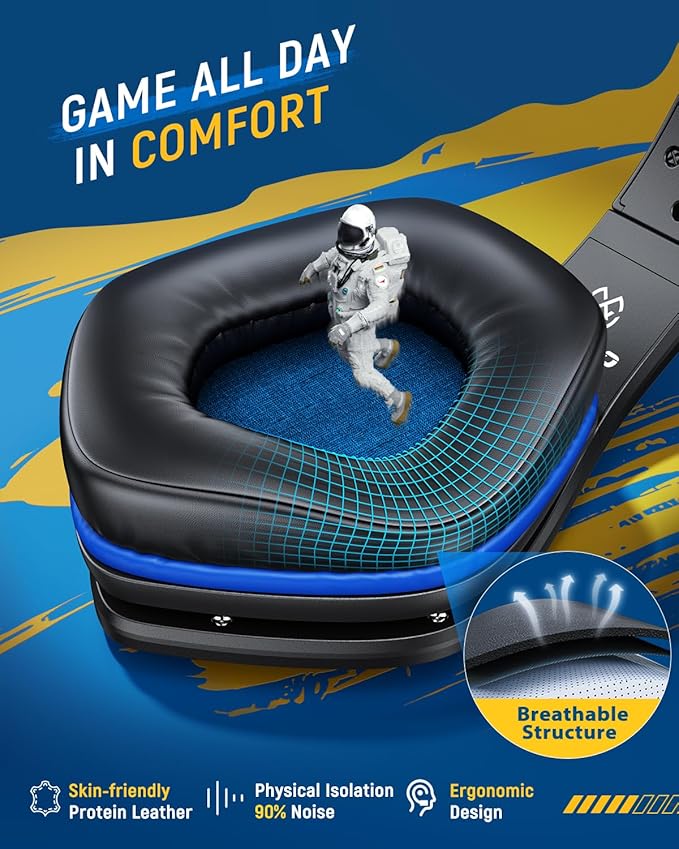 Tatybo Wireless Gaming Headset for PC Ps5 Ps4 2.4 Ghz USB &amp Type-C Gaming Headphones with Microphone 30H Battery Bluetooth Headphones for Switch Laptop Mobile Mac (Black Blue)