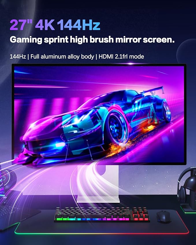 P27D 27 inch FHD (3840 x 2160) 4K 144HZ Gaming Monitor IPS Black Panel 1.07 Billion Colors 99% sRGB 5msHDR10G-Sync FreeSyncHDMIDPVESA178° Viewing Angle (Minimalist - with Stand)