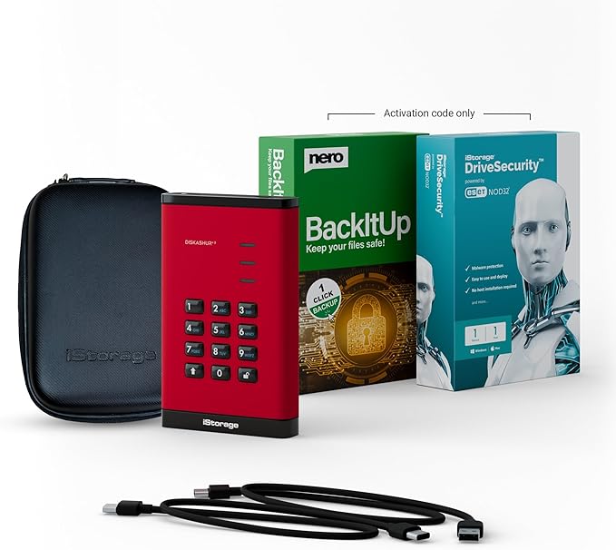 iStorage diskAshur3 SSD 512GB Red - Secure Portable Solid State Drive - Password Protected - Dust &amp Water Resistant - Hardware Encryption