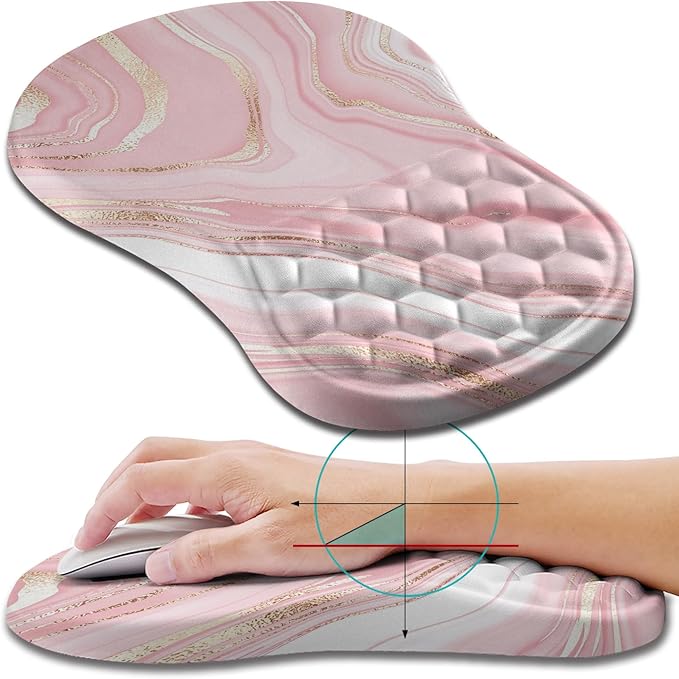 Hokafenle Ergonomic Mouse Pad Wrist Support Wrist Rest Mousepad for Carpal Tunnel Pain Relief with Integrated Memory Foam Slope Massage Bulge (11.8x7.9 inchPink Fluid