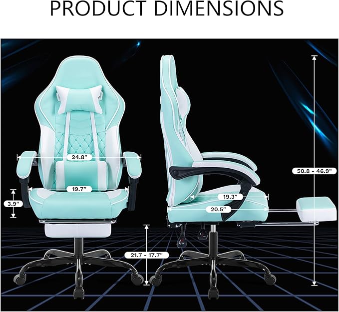 Gaming Chair with Footrest Ergonomic Computer Gaming Chair with Massage Lumbar Support and Pocket Spring Cushion Reclining Adult Gaming Chair for Home Office (Green)