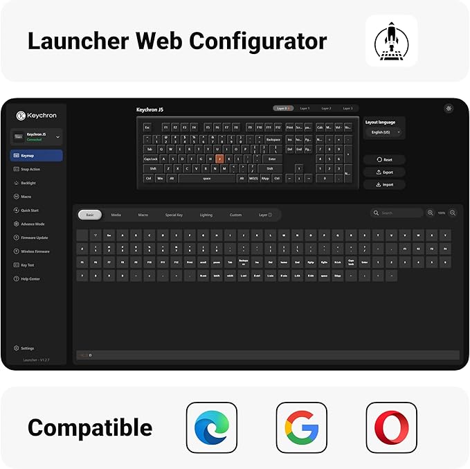Keychron KJ5 Wireless Mechanical Keyboard 2.4 GHz Bluetooth QMK 100% Layout RGB Hot-swappable Red Switch Compatible with Mac Windows Linux Non-Shine-Through PBT Keycaps for Gaming - Dark Blue