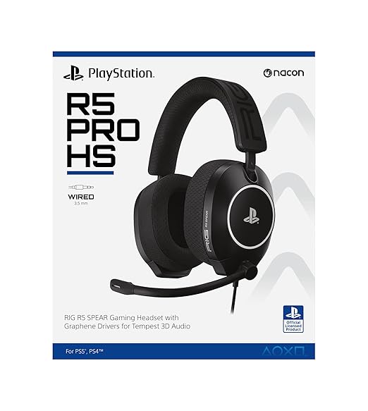 RIG R5 Spear PRO HS Wired Gaming Headset Officially Licensed for PlayStation PS5 PS4 PC - 40mm Graphene Drivers Tempest 3D Audio Flip-to-Mute Mic Memory Foam Cushions 3.5mm -Black