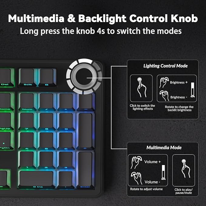 AULA F99 Pro Wireless Mechanical Keyboard-Silent VersionBT5.0/2.4GHz/USB-C Hot Swappable Custom KeyboardGasket StructurePre-lubed Linear Switches RGB Backlit Computer Gaming KeyboardsBlack