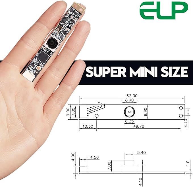 ELP 16MP Autofocus USB Camera with Microphone for Computer Mini UVC USB2.0 Lightburn Camera Micro USB Security PC Camera Module Laser Engraver Webcam Board (100degree No Distortion Lens)