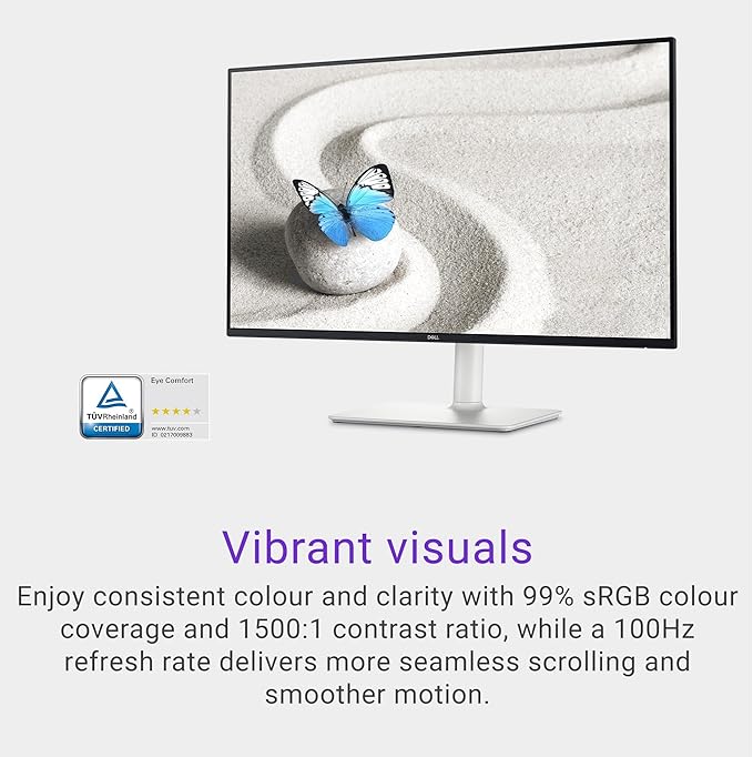 Dell S27 inch Monitor LED FHD - 100Hz Refresh Rate 15001 Contrast Ratio AMD FreeSync - VESA Integrated 2x5W Speaker HeightTiltSwivelPivot 2 x HDMI White
