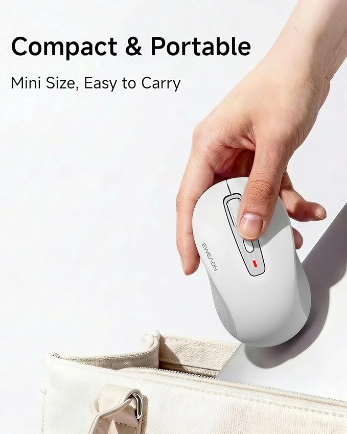 C1 Wireless Mouse for Laptop 2.4GHz and Bluetooth Silent Mouse for Small &amp Middle Hand 4000DPI Portable Ergonomic Rechargeable Mouse for PC iPad Mac Chromebook Office White