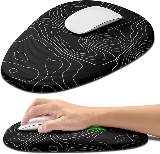 Hokafenle Ergonomic Mouse Pad Wrist Support with Stepped-wedge Design Wrist Rest Pain Relief Mousepad Filled with Memory Foam Carpal Tunnel Mousepad for Wireless Mouse(12x8 inch Topographical Line)