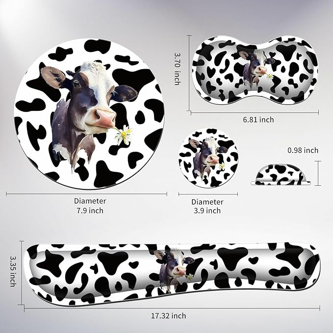 Keyboard Wrist Rest &amp Mouse Pad &amp Mouse Wrist Rest Support &amp Coaster Non Slip Rubber Base Wrist Support with Ergonomic Raised Memory Foam for Computer Laptop Home Office Black White Cow