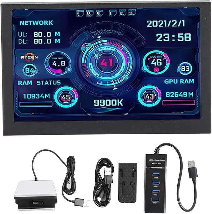 Sanpyl Computer Temp Monitor 5Inch Full Viewing Angle USB Temperature Display Screen for PC Computer Case Secondary Screen PC CPU GPU Data Monitor