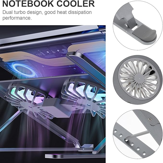 Aluminum Laptop Cooler Stand with USB LED Fan Ventilated Air Circulation and Protection for Gaming and Work and Practical Cooling Pad Holder