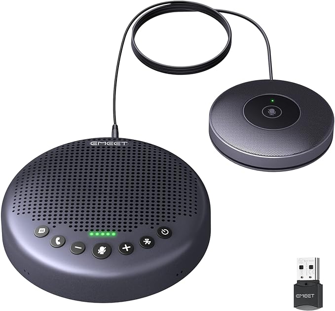 EMEET Conference Speaker and Microphone w/8+1 Mics 360° Voice Pickup Noise Reduce Bluetooth/USB/Dongle Speakerphone for 14 People w/Daisy Chain for 25 Compatible w/Leading Platforms 2025 Version