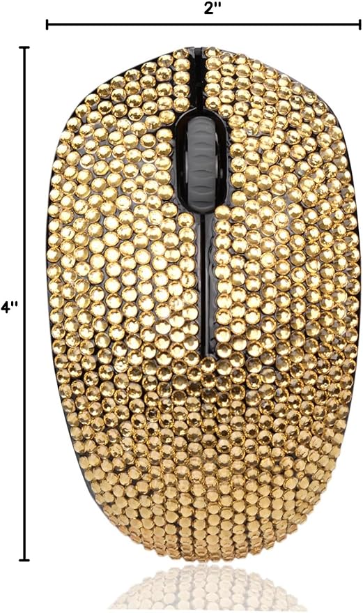 Diamond Crystal Handmade Bling Dazzling Wireless Mouse 2.4G Noiseless Mouse with USB Receiver Portable Computer Mice for PC Tablet Laptop Notebook - Gold