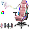 XOOFMASS Massage Gaming Chair with Footrest Gaming Chair with LED Light and Speaker High Back Racing Chair with Headrest and Lumbar Pillow Ergonomic Gaming Chair for AdultsPink