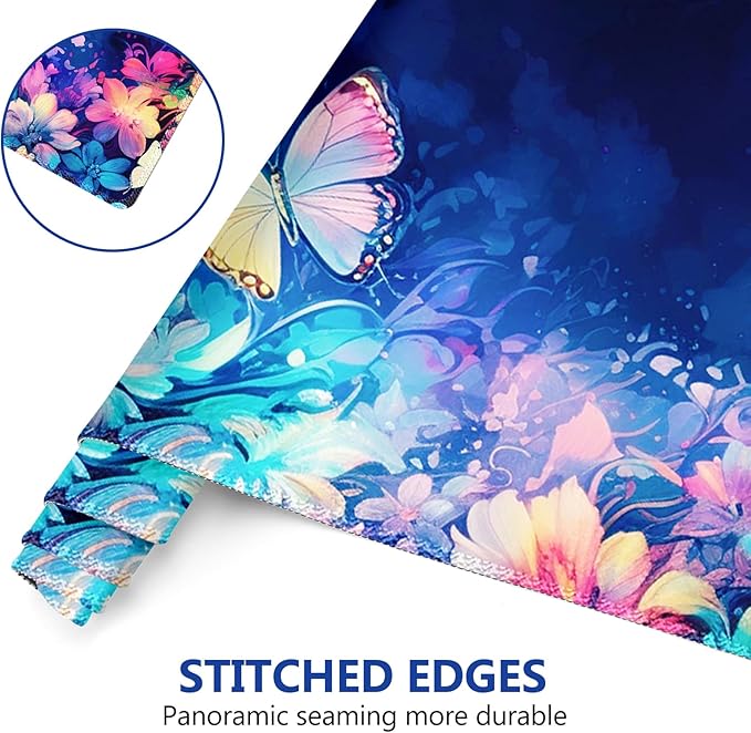 DINKY Keyboard Mouse Pad Set Large Gaming Mousepad + Memory Foam Ergonomic Keyboard Wrist Rest Support Easy Typing Pain Relief 4Pcs (35.4 x 15.7) Extended Desk Mat-Butterflies