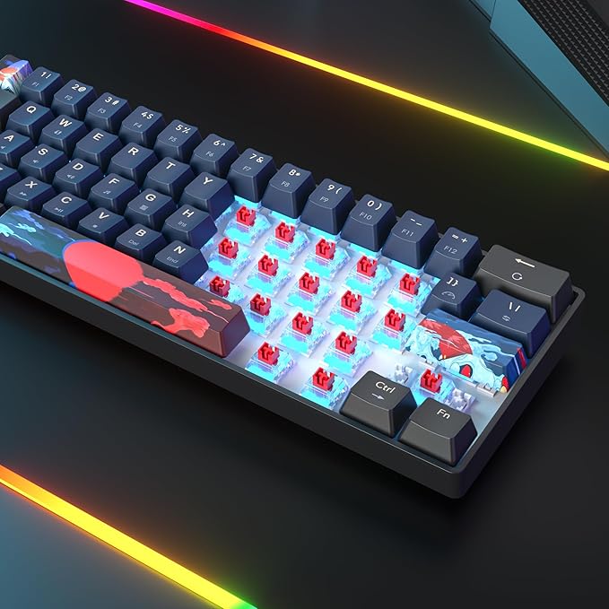 Protable 60% Percent Gaming Keyboard Mechanical Mini Compact Ice-Blue LED Backlit 61 Keys Wired Office Keyboard with Red Switch for Mac/Win/PS4/PS5（Black/Red Switch）