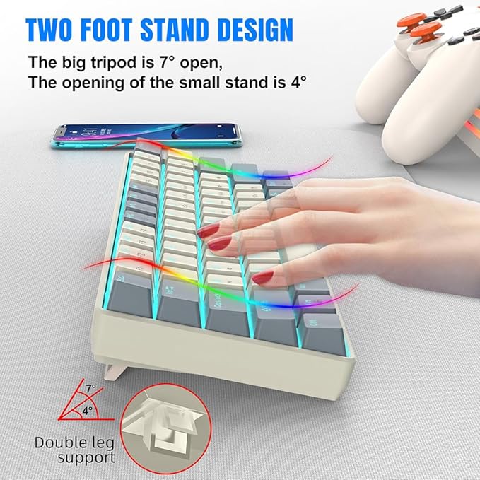 Docooler 60% Wired Keyboard 61-Key RGB Gaming Keyboard 61 Keys Hot-Swap Compact Mechanical Keyboard Linear Red Switch for Gaming &amp Office Wired Computer Keyboard Ergonomic - Ice Blue