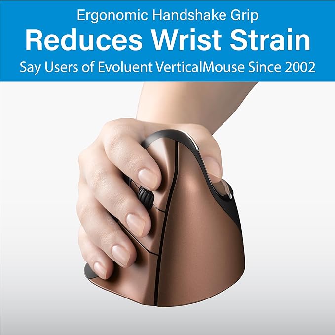 Evoluent – Inventor of The Vertical Mouse – VM4SW Ergonomic Vertical Mouse Right Hand Small Wireless USB Sculpted for Comfort Reduces Wrist Strain 4 Speeds 6 Customizable Buttons in Windows