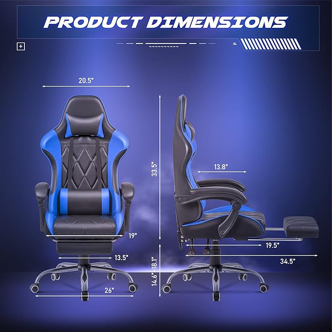 Homall Gaming Chair Computer Chair with Footrest and Massage Lumbar Support Ergonomic High Back Video Game Chair with Swivel Seat and Headrest (Blue)