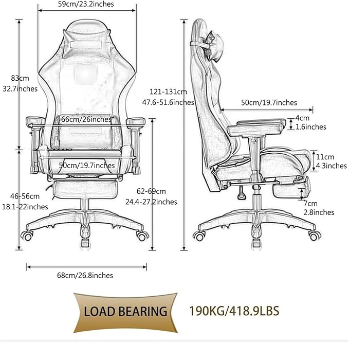 Chair Swivel Chair Gamer Chair Foot Rest Cool Armor Embroidery Decoration Gaming Chair Ergonomic 120° Golden Angle Racing Chair Load Bearing 190Kg/418.9Lbs