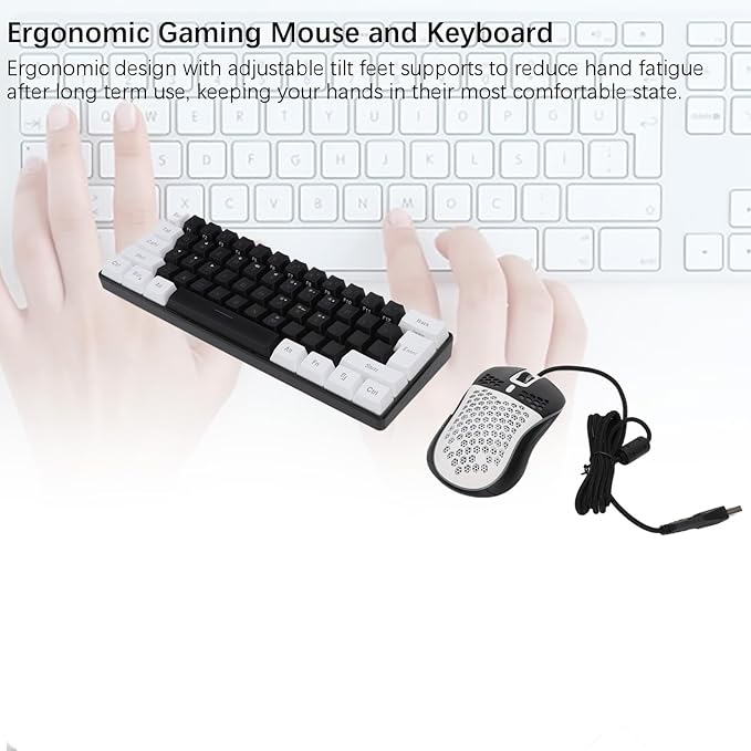 Wired Gaming Keyboard RGB Illuminated Keyboard with Mouse Multi Color LED Backlit for Tablet Laptop Mechanical Feel with Soft Sound Plug and Play (Black Center White Frame)