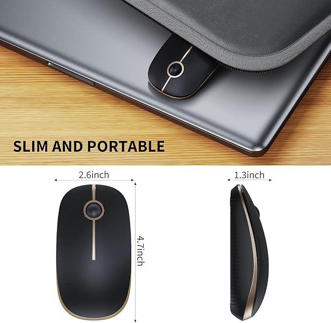 VssoPlor Wireless Mouse 2.4G Slim Portable Computer Mice with Nano Receiver for Notebook PC Laptop Computer(Black and Gold)(Black and Silver)