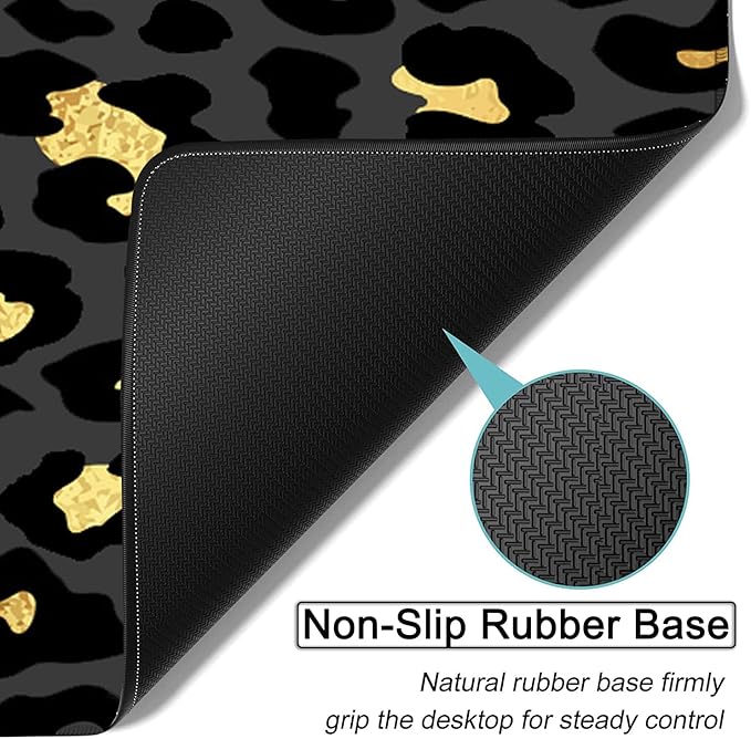 Large Gaming Mouse Pad31.5x11.8 in Extended Computer Mouse Mat with Non-Slip PU Base Ergonomic Memory Foam Keyboard Wrist Restfor Work GamingWriting Pad Gold &amp Black Leopard Office Desk Pad