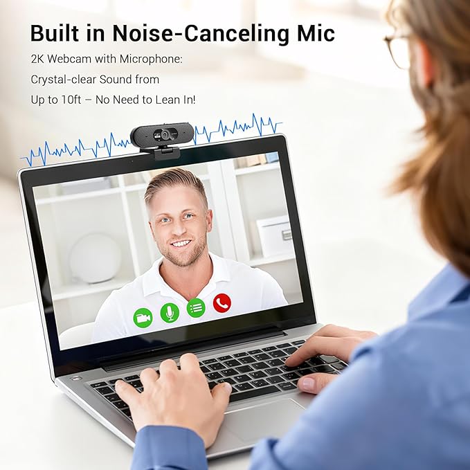 Hprosper 2K Webcam with Microphone Automatic Light Correction &amp Privacy Cover Wide Angle USB Camera for PC Laptop Mac Zoom Gaming Streaming Conference Room Video Conferencing