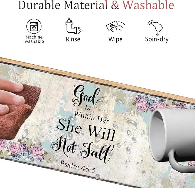 4 in 1 Mouse Pad Combo Large Gaming Mouse Pad + Keyboard Wrist Support + Mouse Wrist Rest + Coaster Table Pad with Stitched Edge Memory Foam Ergonomic Wrist Pad Set Psalm 46:5 Floral