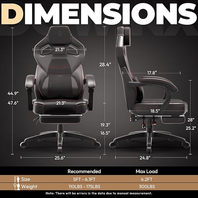 Dowinx PU Leather Gaming Chair with Footrest Big and Tall Ergonomic Computer Chair with Lumbar Support Wide Back Gamer Chair for Heavy People Black