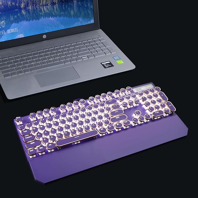 Camiysn Typewriter Style Mechanical Gaming Keyboard Purple Retro Punk Gaming Keyboard with White Backlit 104 Keys Blue Switch Wired Cute Keyboards Round Keycaps for Windows/Mac/PC