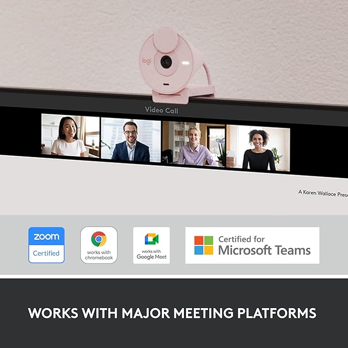 Logitech Brio 300 Full HD Webcam auto Light Correction Noise reducing mic Privacy Shutter USB-C Works with Microsoft Teams Google Meet Zoom for Streaming and Video Calling - Rose