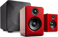 Audioengine A2 Red Pc Speakers for Desktop and S6 Gray Subwoofer for Music Gaming Movies Studios Dorms Bedrooms Offices