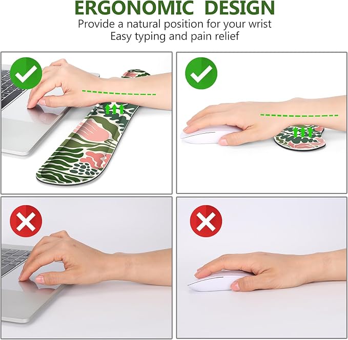 DINKY Floral Desk Mat Large Mouse Pad with Wrist Rest Desk Matt for Desktop Anti-Slip XXL Ergonomic Mousepad with Wrist Support for Keyboard and Mouse Abstract Flower Leaf