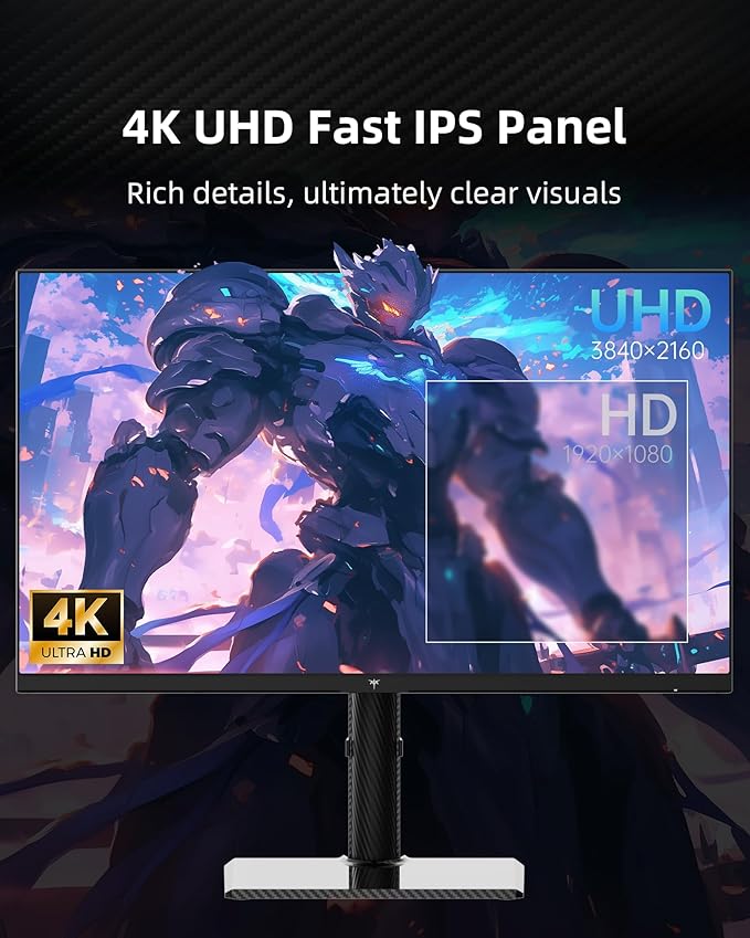 KTC 27 Inch 4K Gaming Monitor - UHD 160Hz Monitor with Fast IPS Panel 1ms MPRT 140%sRGB HDR 400 Adaptive Sync HDMI DisplayPort Height Tilt Pivot Swivel Adjustable Carbon Fiber Backcover U27T6