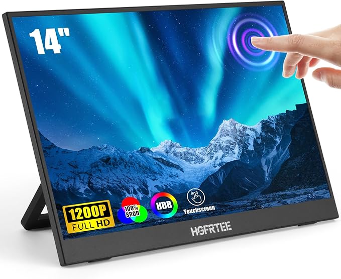 Portable Monitor Touchscreen 14 1920x1200 60Hz USB-C &amp FHD External Display Touch Screen for Laptop/Mac/Gaming/Office VESA Mountable Travel Monitor with Built-in Speakers-LCD Panels